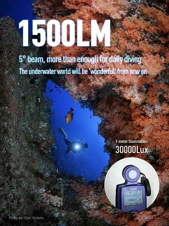 1500 Lumens Divepro S15 Rechargeable Dive Torch