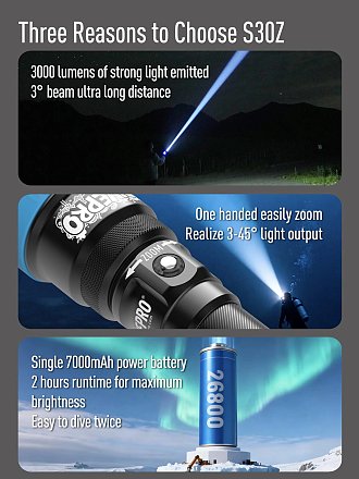 3000 Lumens Divepro S30Z Rechargeable Dive Torch