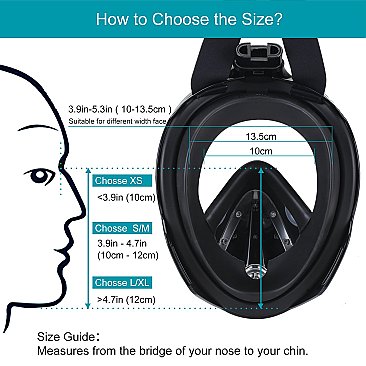 Full-Face Snorkeling Mask, Black/Black, S/M - L/XL